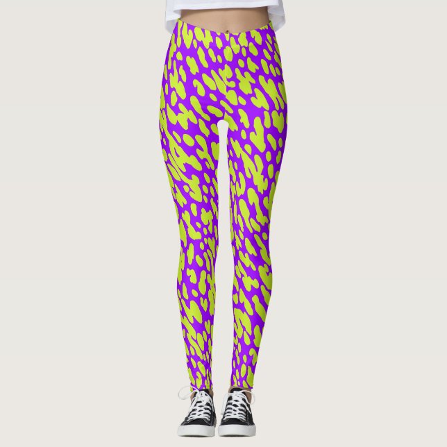 Leggings Motif Spot Poster de animal Moderne Violet Vert (Devant)