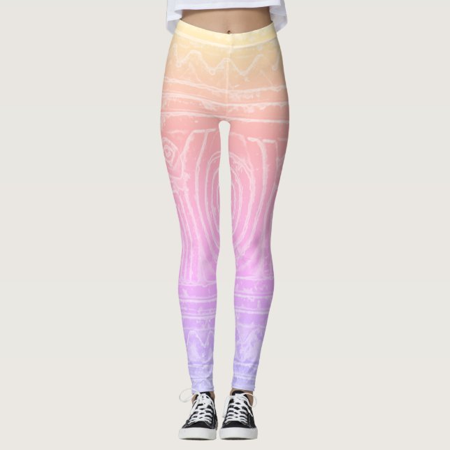 Leggings Motif sumérien mésopotamien filtre rose jaune (Devant)