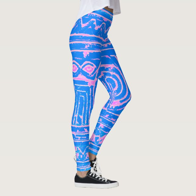 Leggings Motif sumérien mésopotamien rose bleu (Droite)