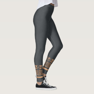 Leggings Motif symétrique d'or d'or rustique du grec ancien