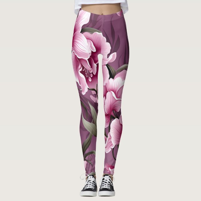 Leggings Motif Symphonique d'Orchidées (Devant)