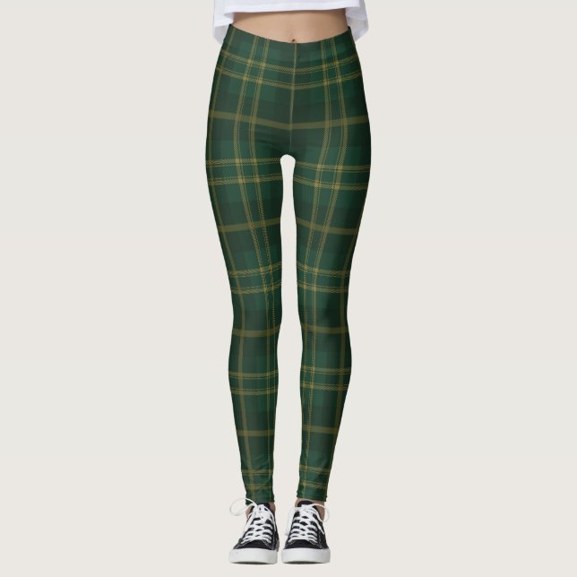 Leggings Motif Tartan Jaune Vert (Devant)