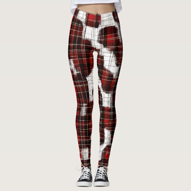 Leggings Motif Tartan Plaid Beige (Devant)