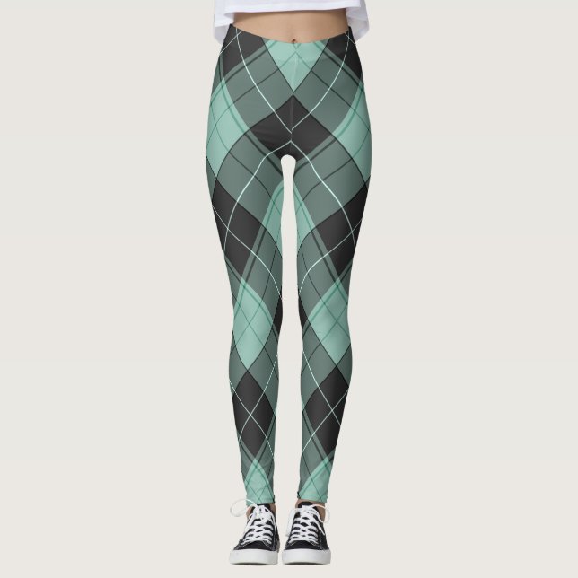 Leggings Motif tartan simple en turquoise (Devant)