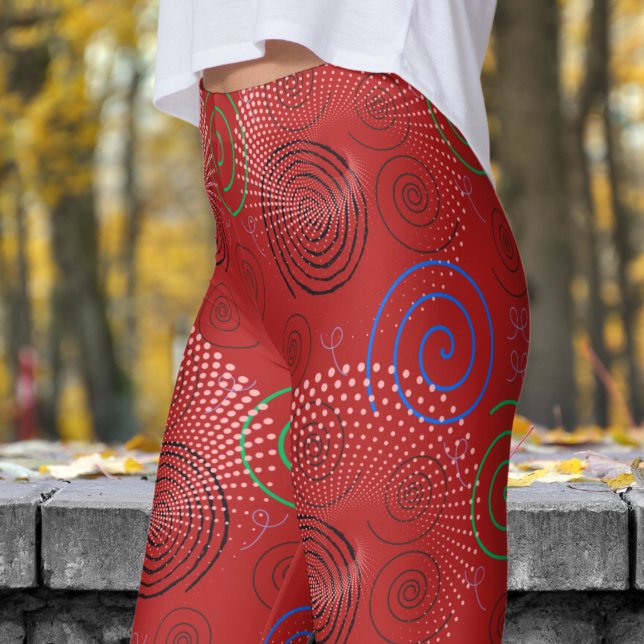 Leggings Motif tendance Red Hypnotic Swirls (Hypnotic Swirls on Carnelian Red)