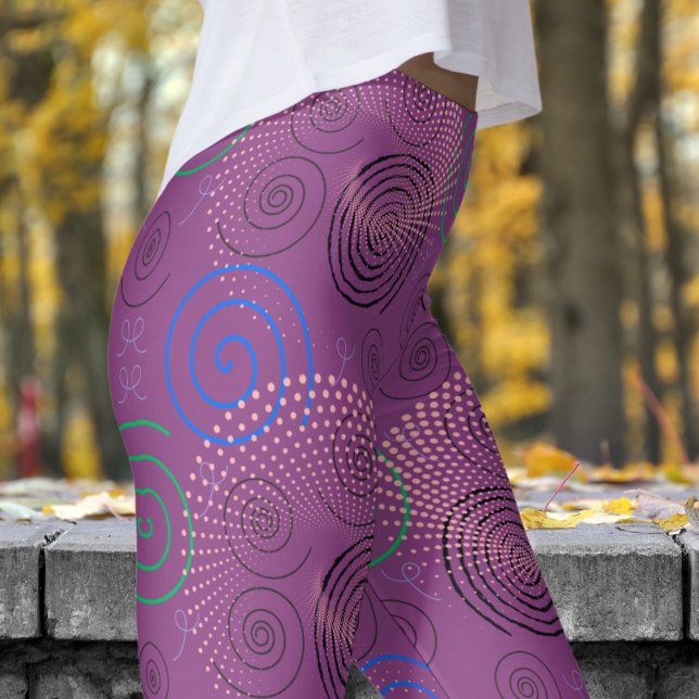 Leggings Motif tendance violet hypnotique  (Hypnotic Swirls on Plum)