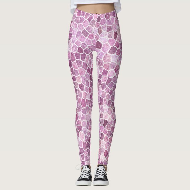 Leggings Motif Terrazzo Patchwork Pavé Rose Pâle (Devant)