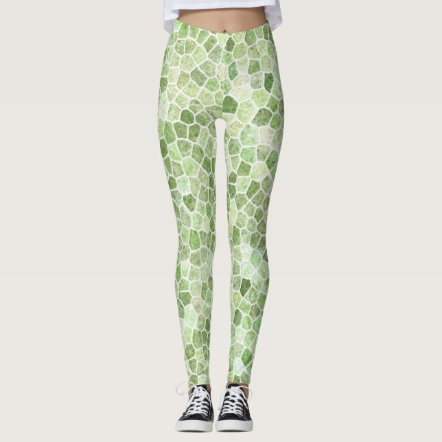 Leggings Motif Terrazzo Patchwork Pavé Vert Pâle (Devant)