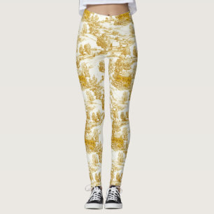 Leggings Motif Toile de Ferme Fleur de Tournesol Doré Rusti