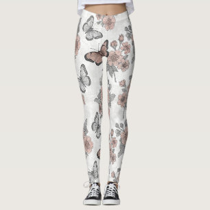 Leggings Motif toile de fond botanique papillon vintage (1)