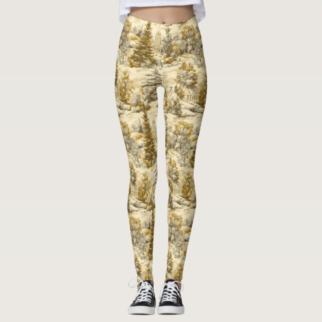 Leggings Motif Toile de Jouy Forêt d'Hiver (4) (Devant)