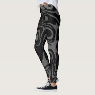 Leggings Motif Tourbillonnant Abstrait noir et gris 