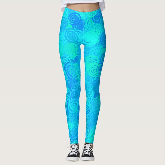 Leggings Motif Tourbillons Bleu Sarcelle (Devant)