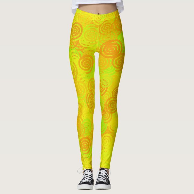 Leggings Motif Tourbillons Jaune Vert Orange (Devant)
