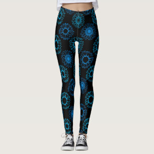 Leggings Motif Tournesols Bleus Fond Noir