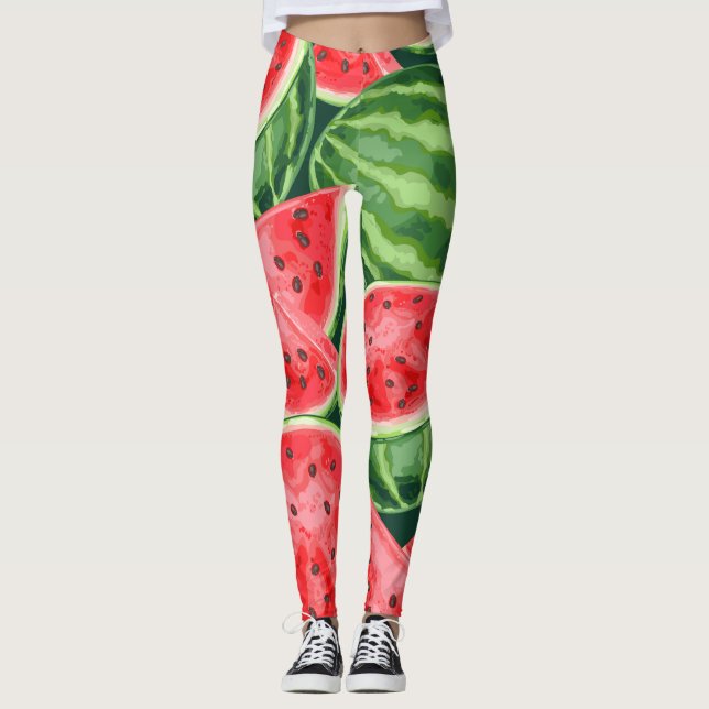 Leggings Motif Tranches de Pastèque Été Vibrant (Devant)