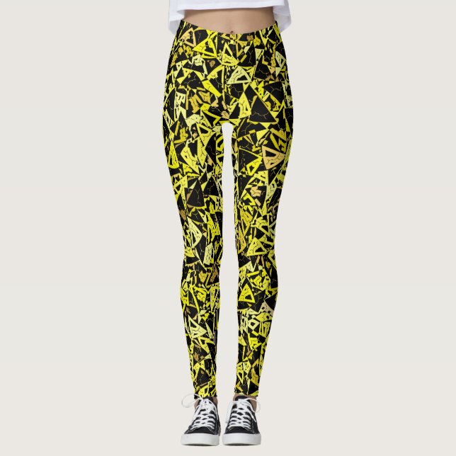 Leggings Motif Triangle Noir Jaune (Devant)