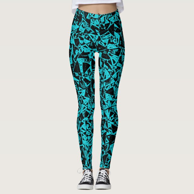 Leggings Motif Triangle Noir Sarcelle (Devant)