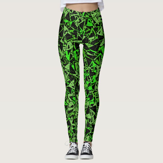 Leggings Motif Triangle Noir Vert (Devant)