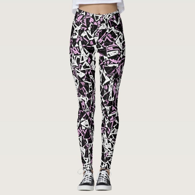 Leggings Motif Triangle Noir Violet (Devant)