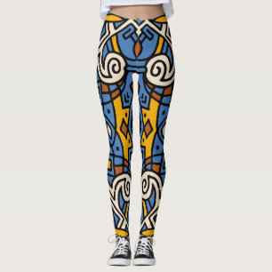 Leggings Motif Tribal Africain coloré Bleu et jaune