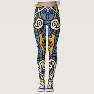 Leggings Motif Tribal Africain coloré Bleu et jaune