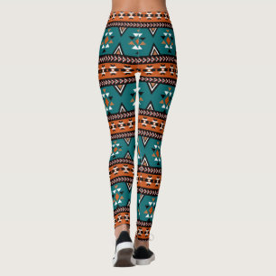 Leggings Motif Tribal Aztec Bleu