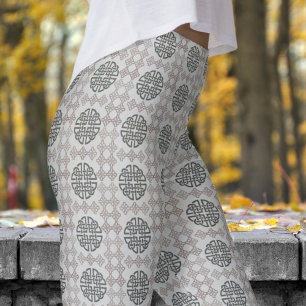 Leggings Motif tribal élégant gris et noir circulaire