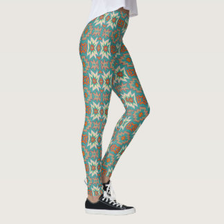 Leggings Motif Tribal Sud-Ouest Turquoise Orange