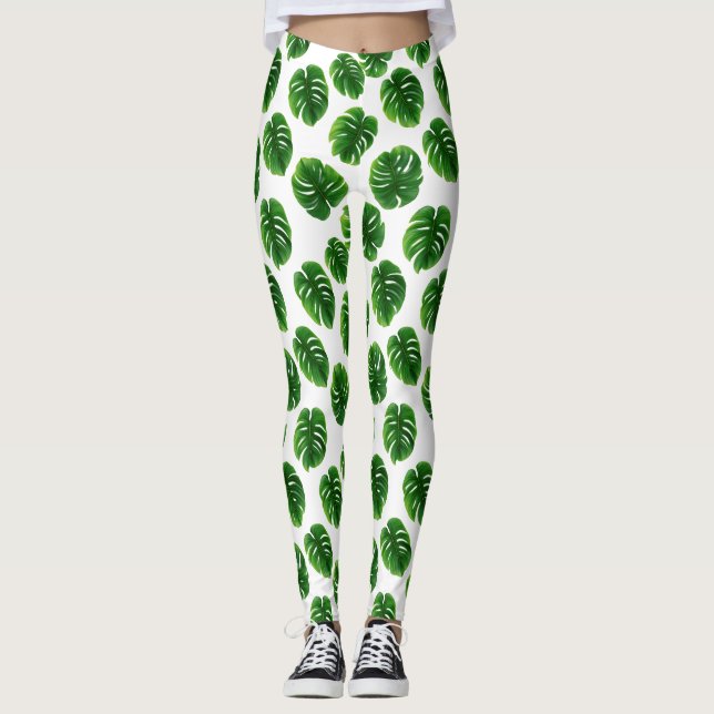 Leggings Motif Tropical à Feuille de Monstera (Devant)