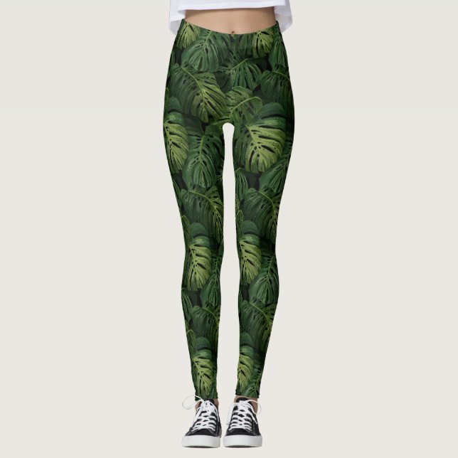 Leggings Motif Tropical à Feuille de Monstera (Devant)