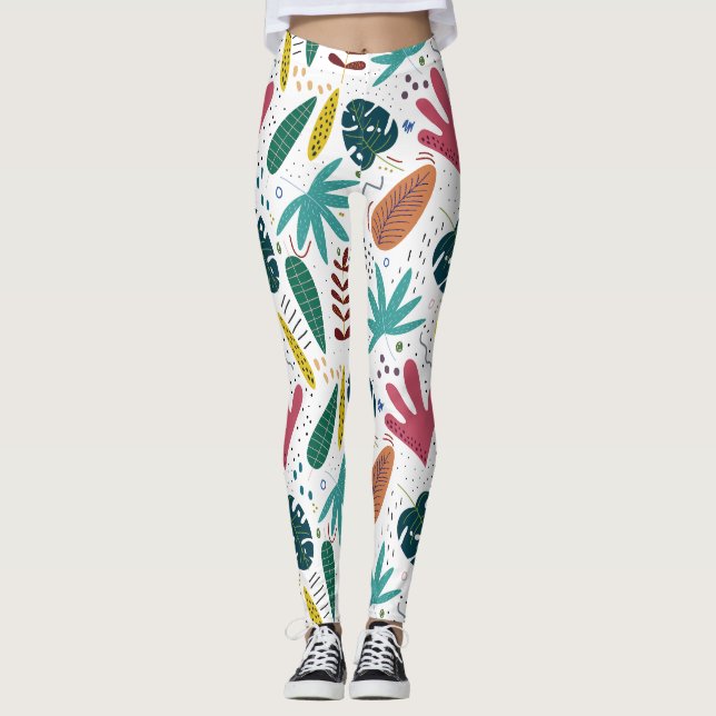 Leggings motif tropical avec feuilles colorés (Devant)