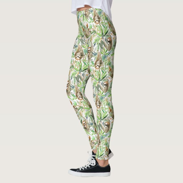 Leggings Motif tropical de paresse d'aquarelle (Gauche)