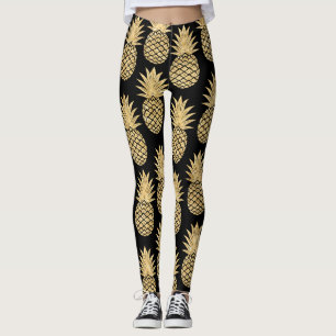 Leggings Motif tropical élégant d'ananas de noir et d'or