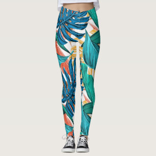 Leggings motif tropical, feuilles de palmiers dans la jungl