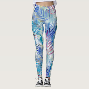 Leggings Motif tropicale colorée avec feuilles de palmiers.