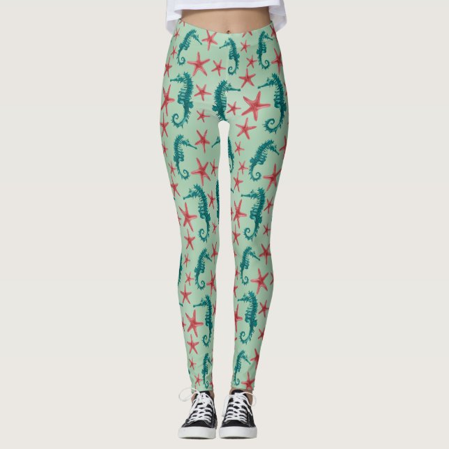 Leggings Motif turquoise 2 d'hippocampe (Devant)