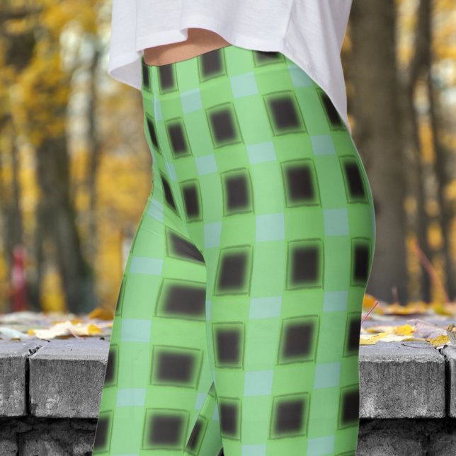 Leggings Motif Turquoise classique noir et vert clair (Classic Black and Light Green Teal Check Pattern Leggings)