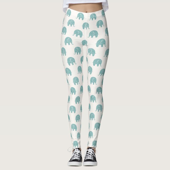 Leggings Motif Turquoise Cute Elephant (Devant)