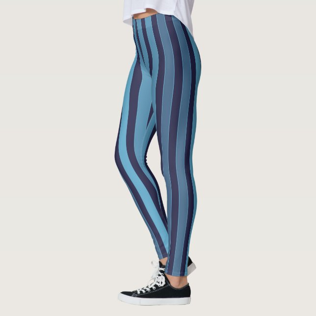 Leggings Motif uni rayé bleu rétro (Gauche)