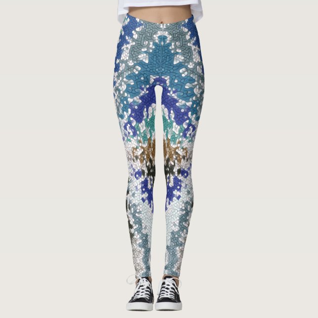 Leggings Motif unique bleu vert jaune (Devant)