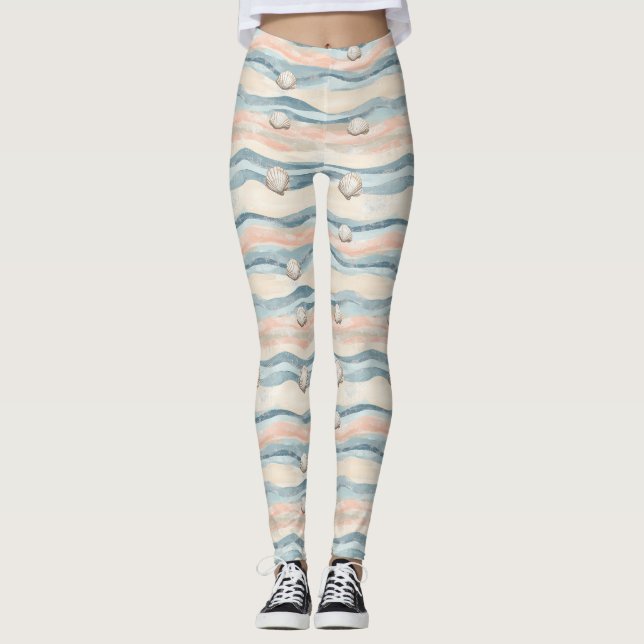 Leggings Motif Vague Coquillage Bohème Côtière (8) (Devant)