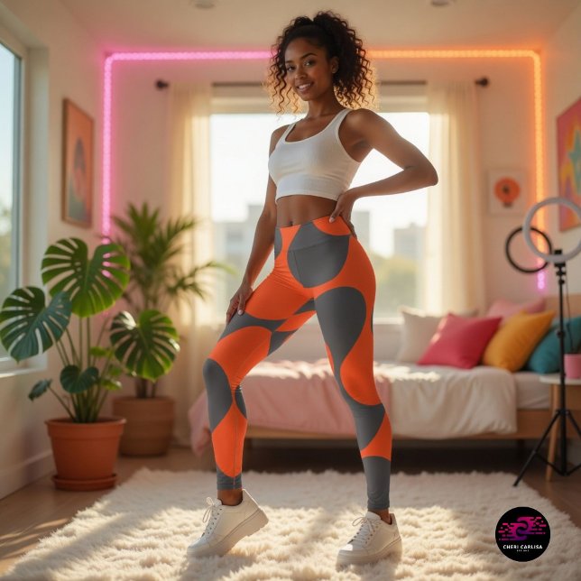 Leggings Motif Vague Mod Orange Rétro (Your outfit just found its personality.)