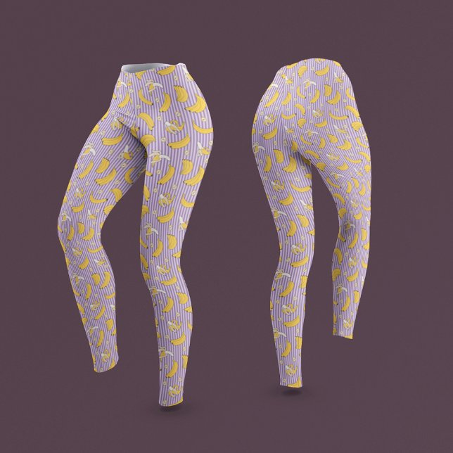 Leggings Motif vectoriel de bande banane | Violet (Créateur téléchargé)