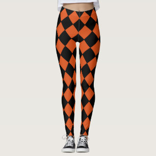 Leggings Motif vérifié Diamond Arlequin orange et noir
