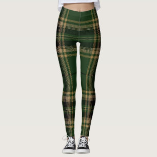 Leggings Motif vert à la mode de brun de noir de plaid de