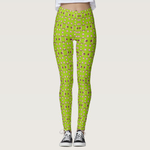 Leggings Motif vert et rose Abstrait avec Carrés