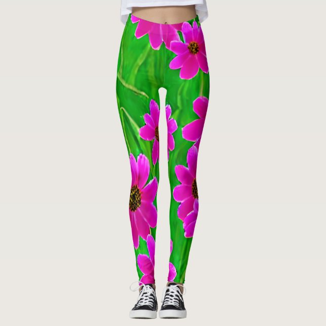 Leggings Motif vert et rose vif (Devant)
