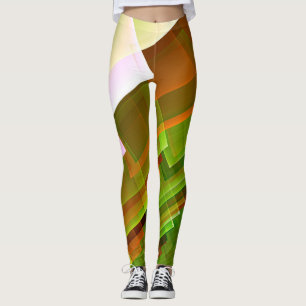 Leggings Motif vert orange abstrait géométrique