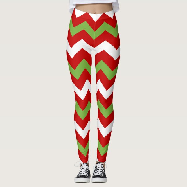 Leggings Motif vert rouge de Chevron de vacances de Noël (Devant)
